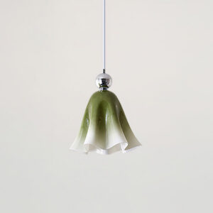 Green gradient Vellia pendant lamp frosted glass shade with polished chrome accent, contemporary hanging light