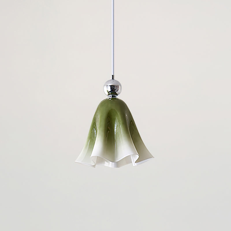 Green gradient Vellia pendant lamp frosted glass shade with polished chrome accent, contemporary hanging light