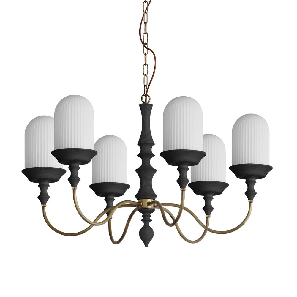 Veyra 6-head chandelier black and white finish dining room living room pendant