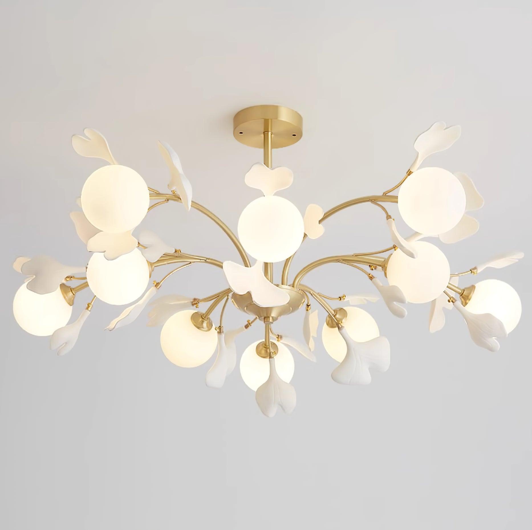 Ginkgo 9-head chandelier statement installation, showing impressive visual presence and scale