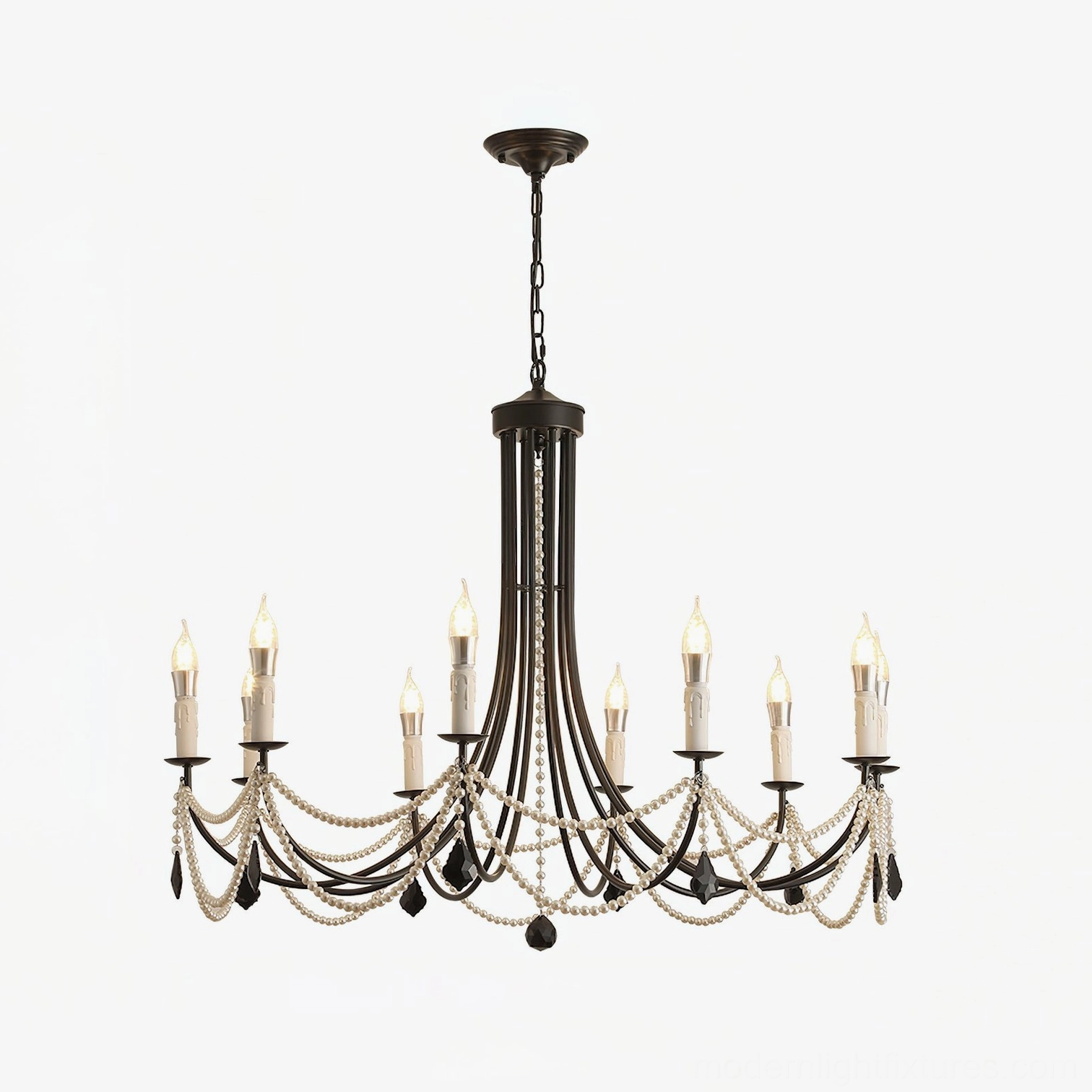 10-head grand black pearl crystal candle chandelier statement fixture in upscale dining or entryway space