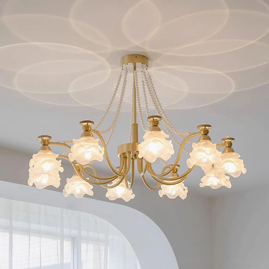 10-head rose glass chandelier - large floral fixture for grand dining rooms and foyers