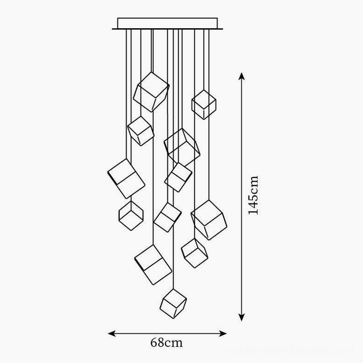 12-head large cube chandelier technical drawing 68cm diameter specification