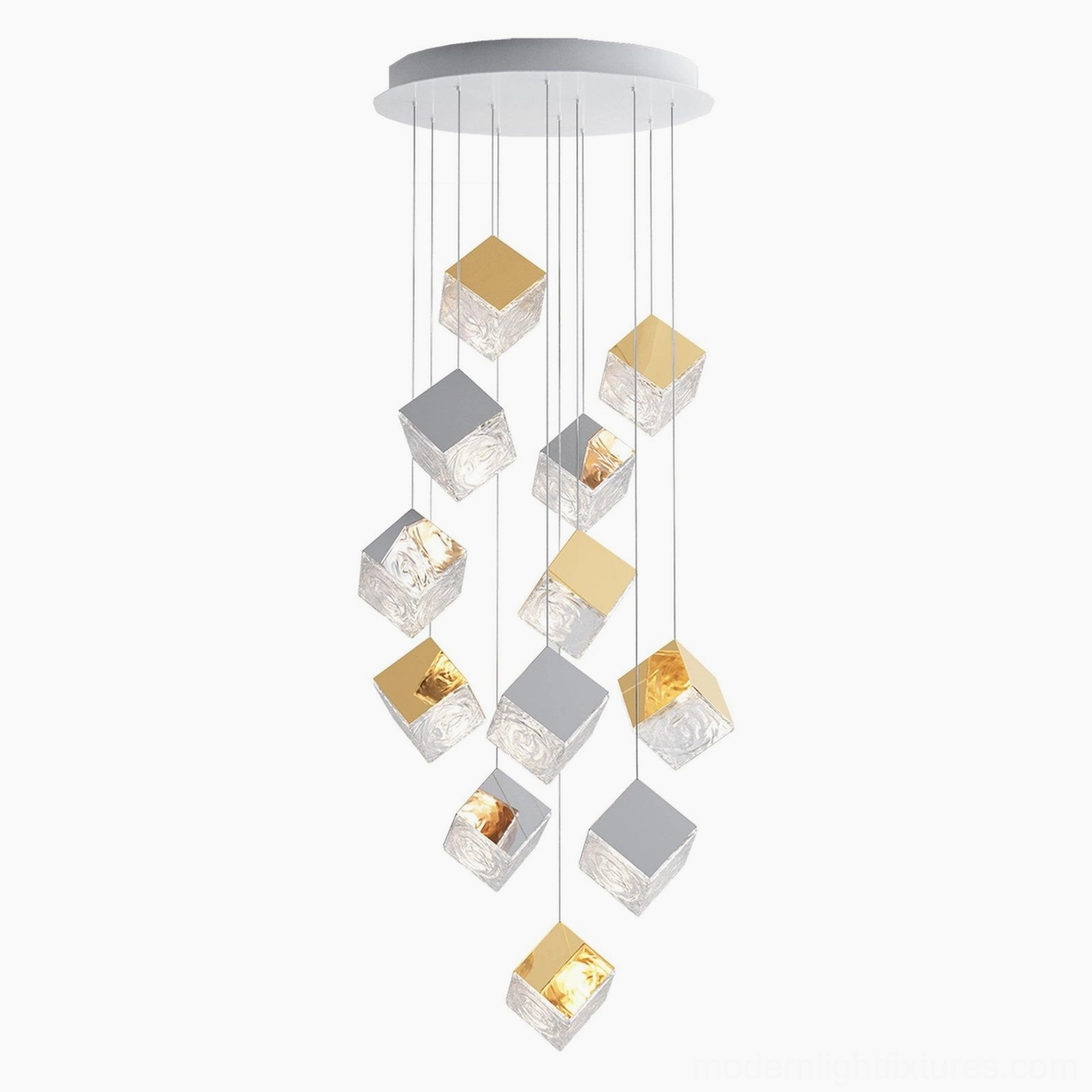 Contemporary 12-head geometric cube chandelier premium residence showcase