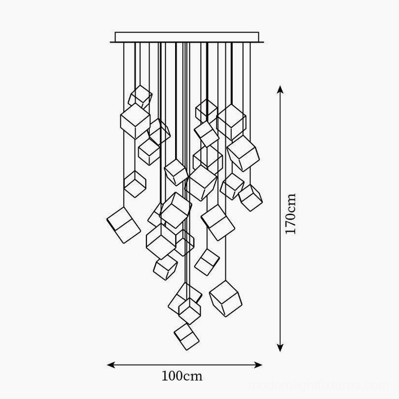 26-head round geometric cube chandelier technical diagram 100cm diameter