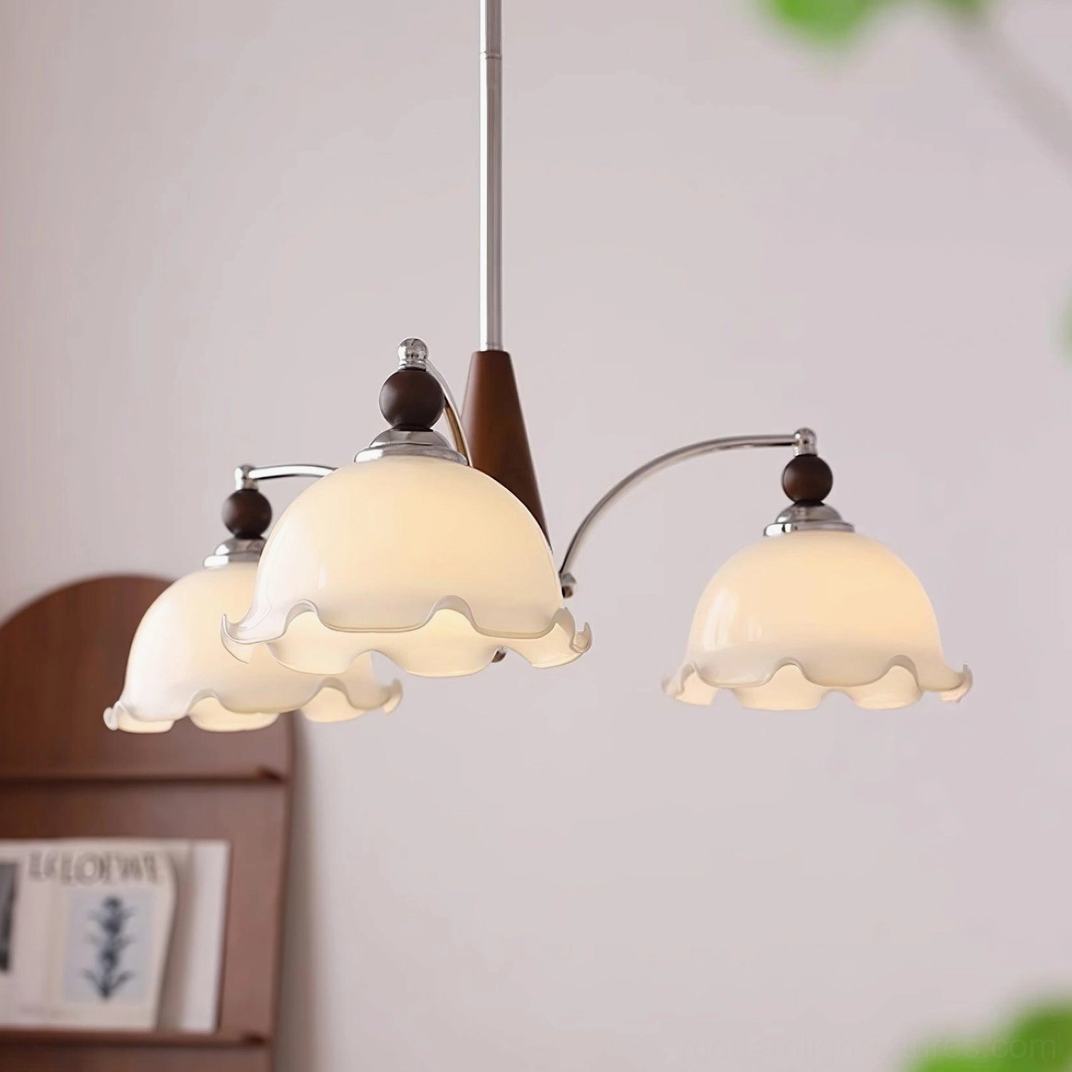 3-head Claudia Floral Chandelier intimate space bedroom dining room installation