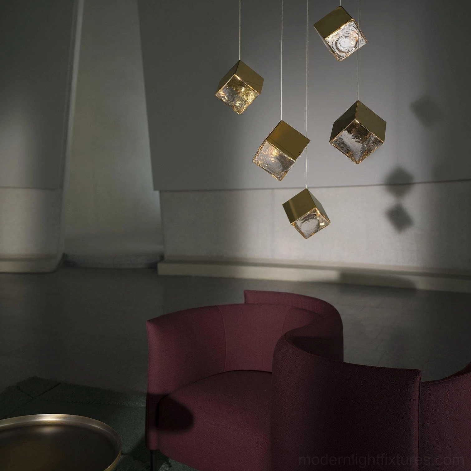 Contemporary 3-head cube chandelier boutique retail environment application