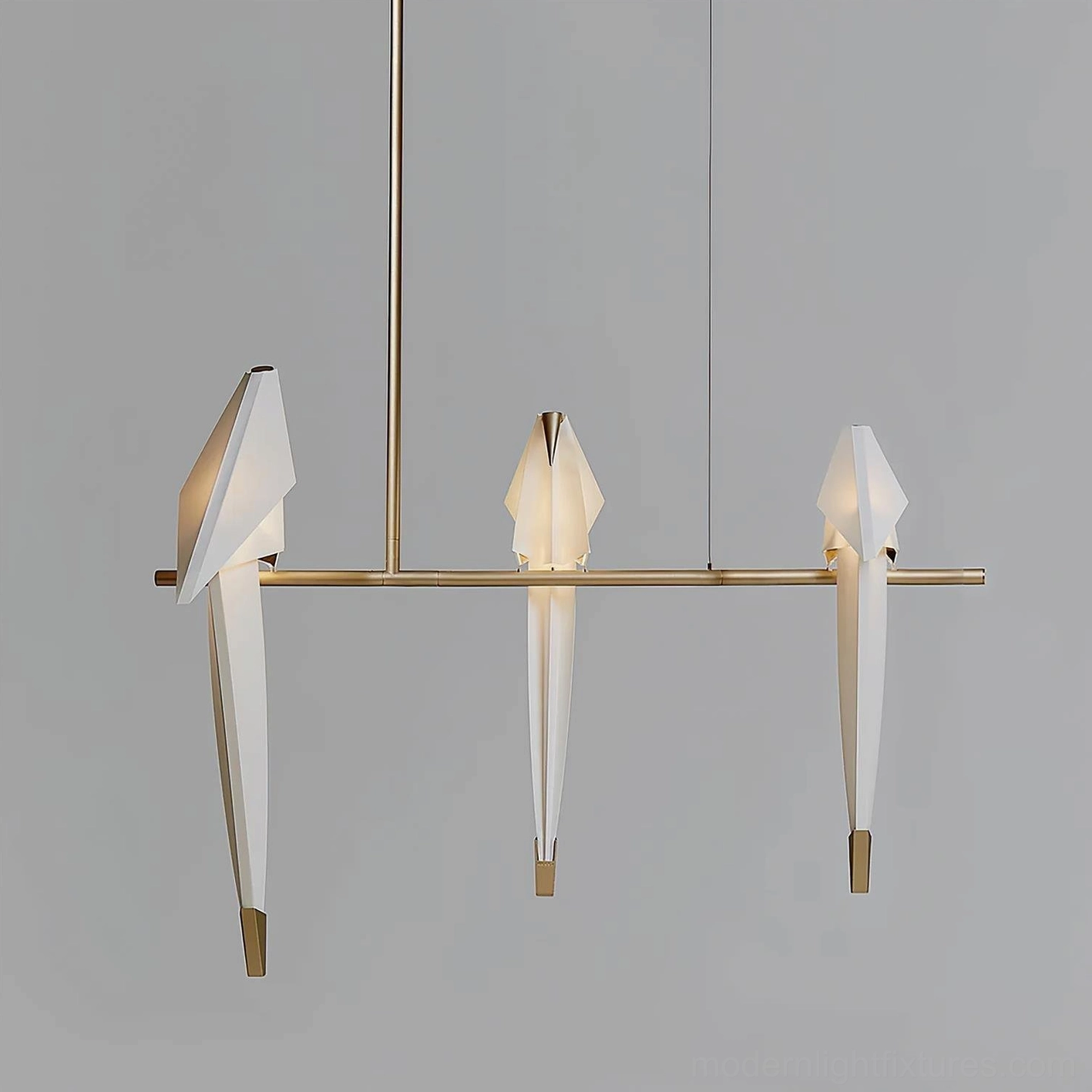 3-head origami crane chandelier brass and white modern lighting