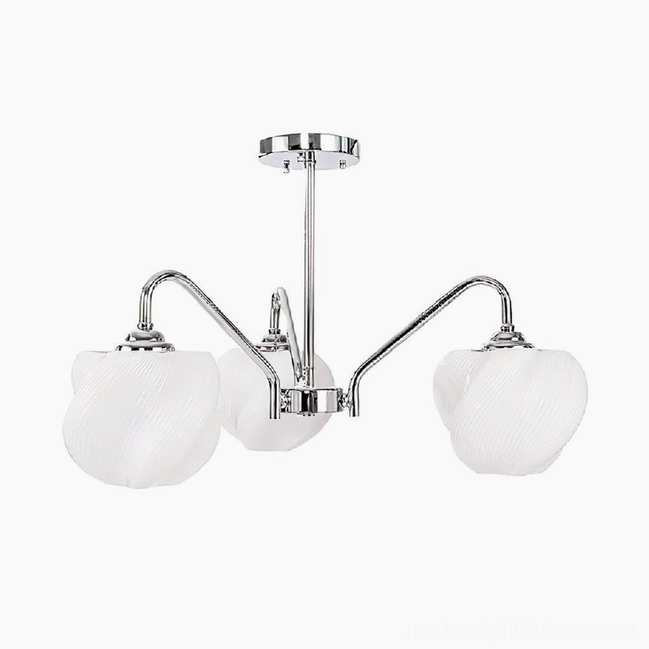 3-head modern petal sputnik chandelier, chrome and white acrylic configuration, compact elegant design