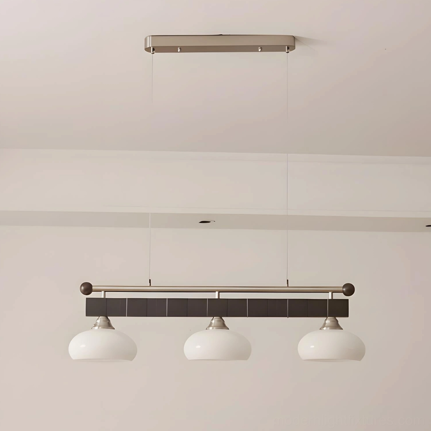 3-head modern wave pendant chandelier with frosted glass shades and sculptural metal frame architectural lighting