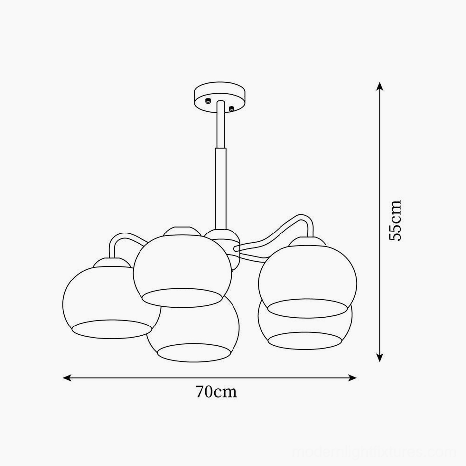 Technical dimension drawing of 3-light pendant chandelier 60cm diameter 55cm height specifications