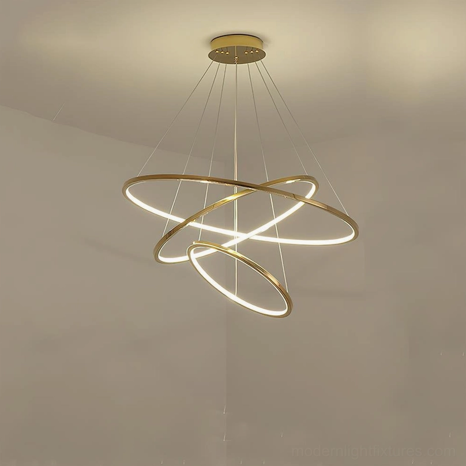 Compact 3-ring gold chandelier showing smallest available size for modern residential spaces