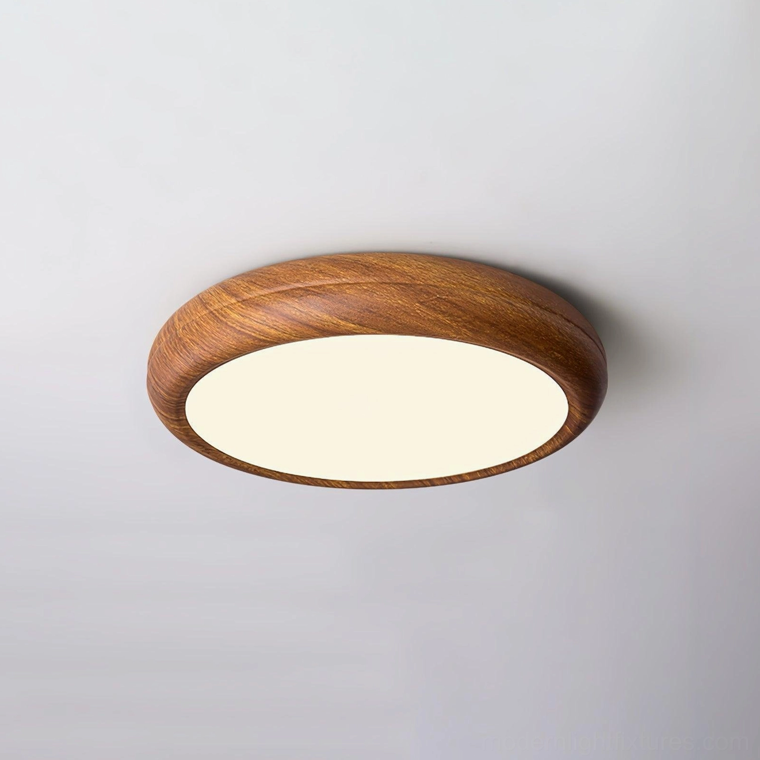 30cm small size walnut wood grain ceiling light fixture, compact bedroom and bathroom option