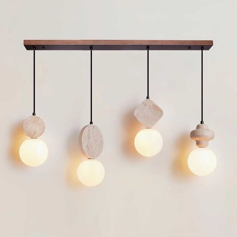 Cenari 4-head pendant lamp configuration in beige and white 80cm width ideal for expansive kitchen islands and dining