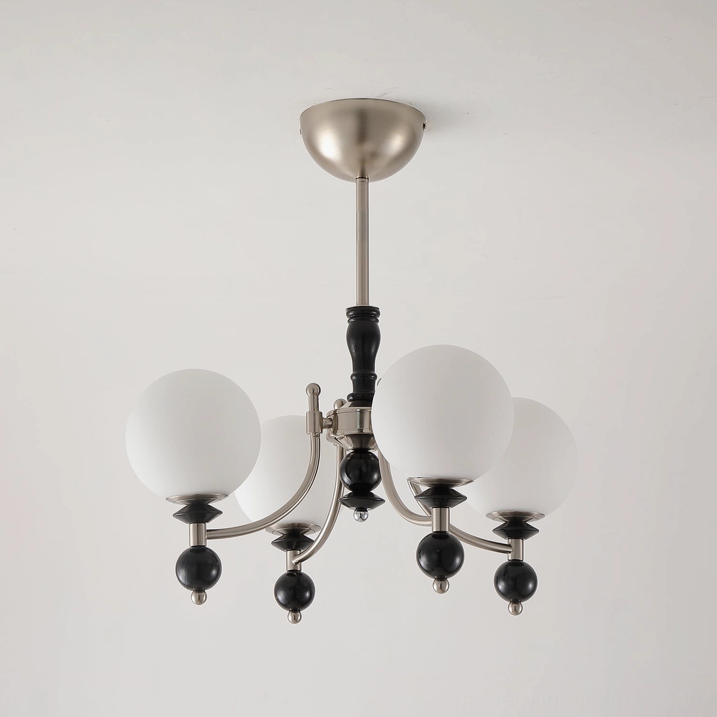 4-head vintage globe chandelier with nickel and black finish - retro pendant light for dining rooms