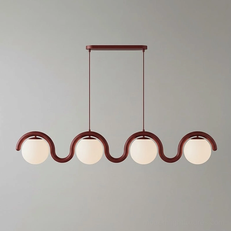 Contemporary 4-light linear wave pendant lamp with architectural sculptural frame