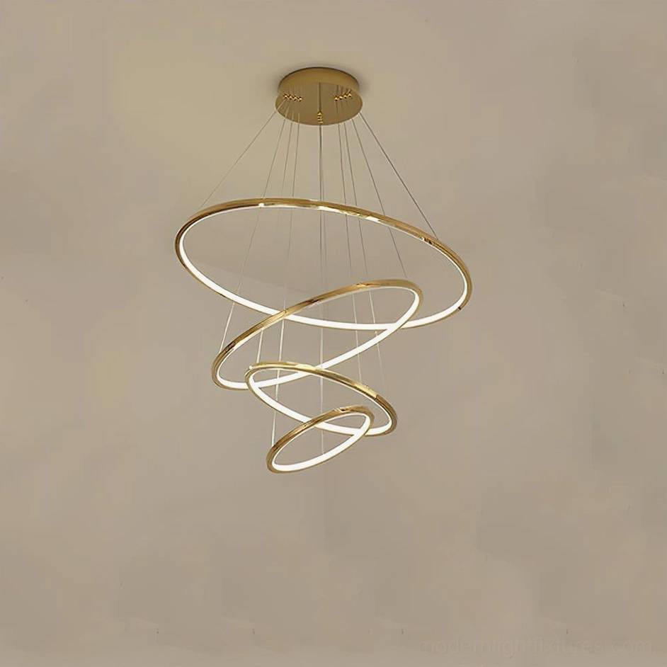 4-ring contemporary gold ring pendant chandelier providing balanced illumination for mid-sized interiors