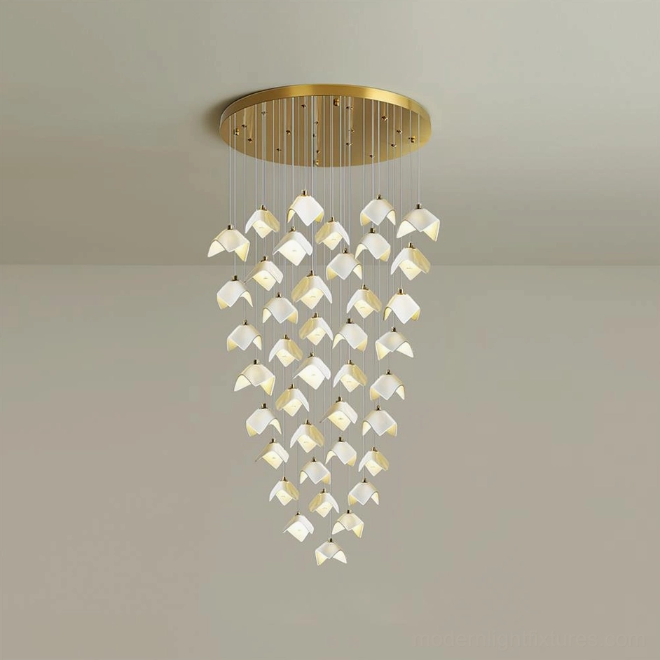 40-head cascading bloom chandelier model A in luxury residential setting with contemporary furnishings
