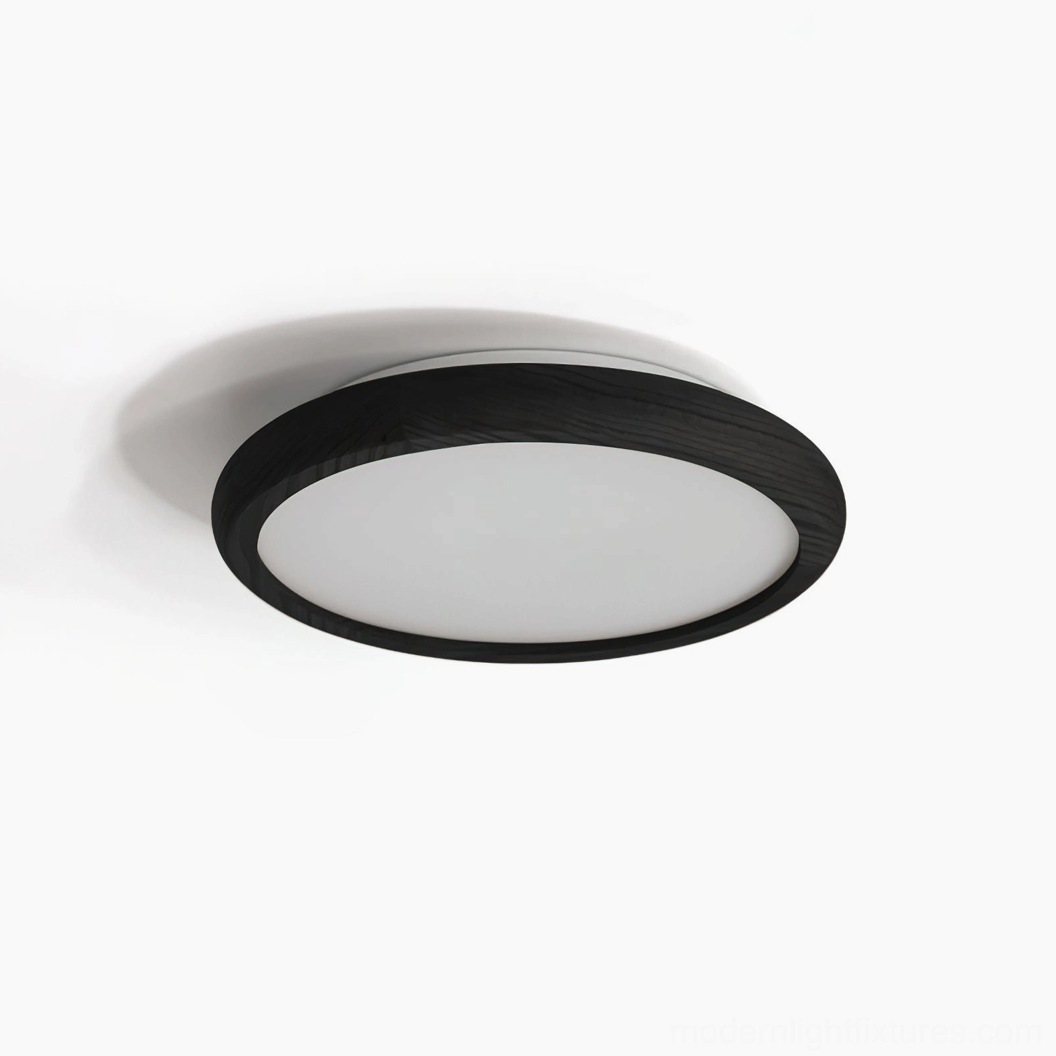 40cm diameter black frame Natura ceiling light in minimalist modern interior, overhead lighting installation