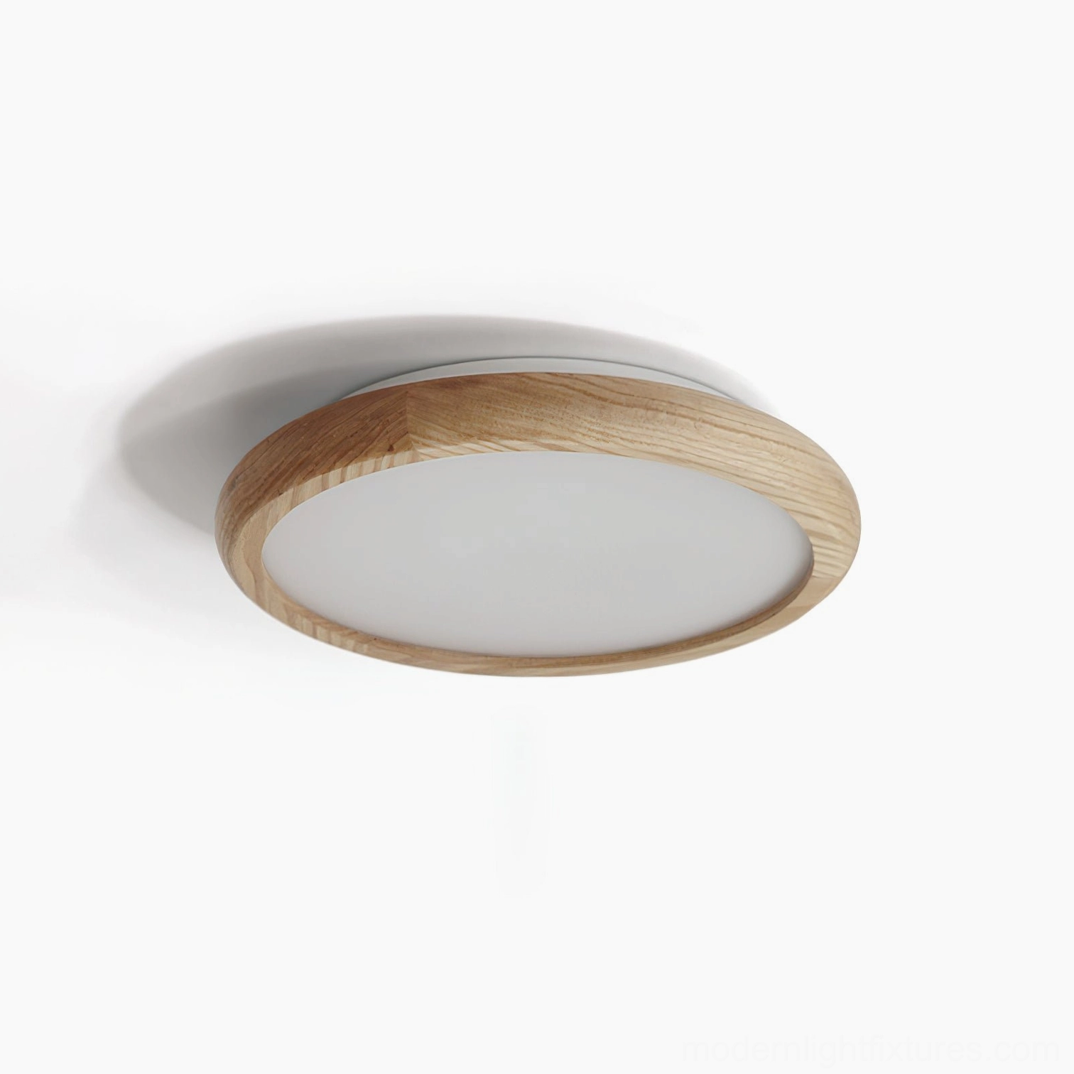 Small 40cm natural wood frame ceiling lamp with integrated LED, contemporary interior overhead lighting