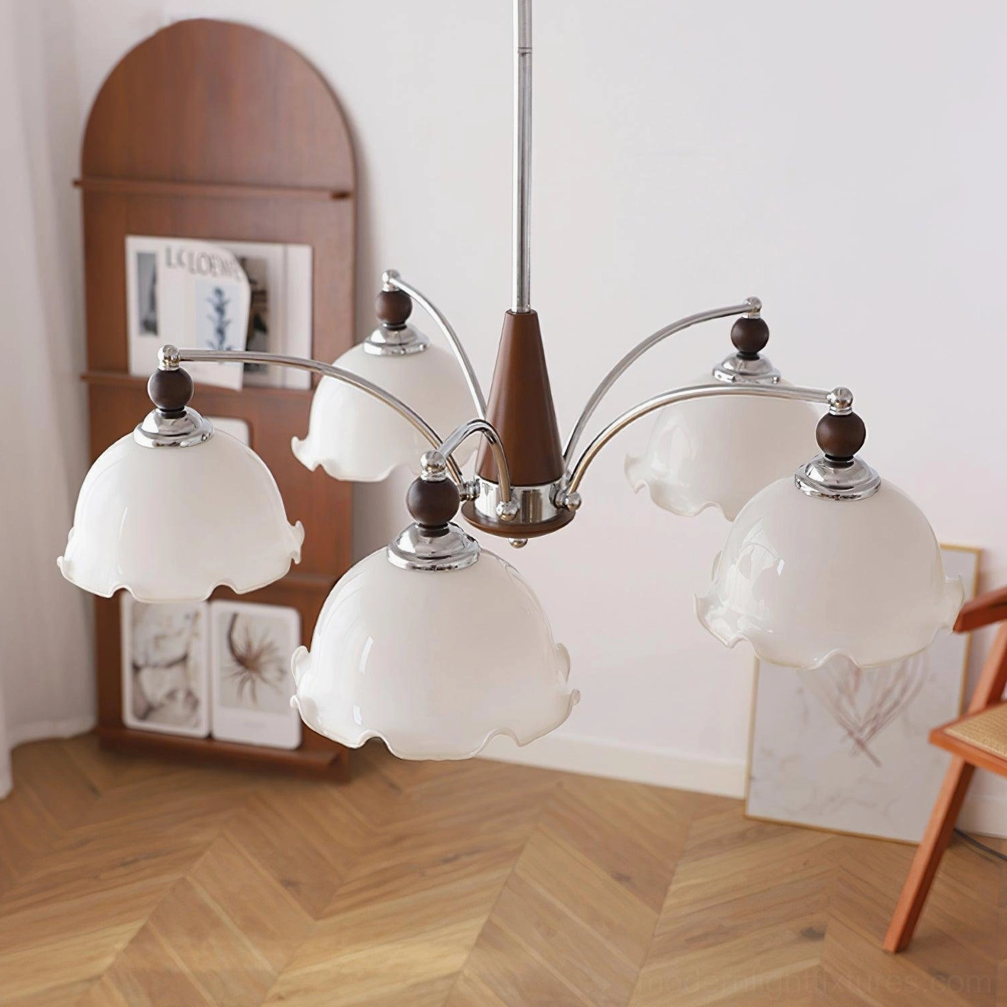 Claudia 5-head Floral Chandelier complete assembled unit product photography