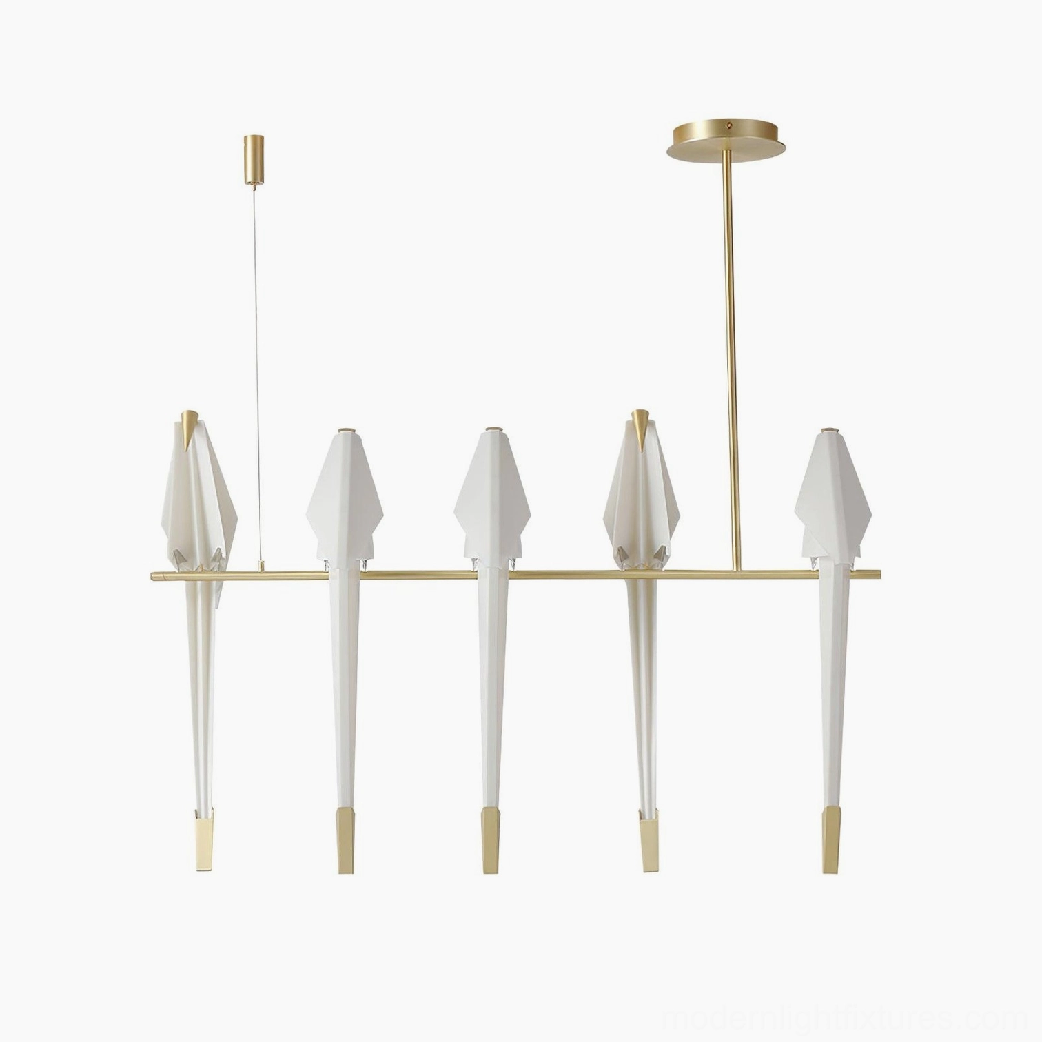 5-head white paper crane chandelier brass and white finish dining ambiance