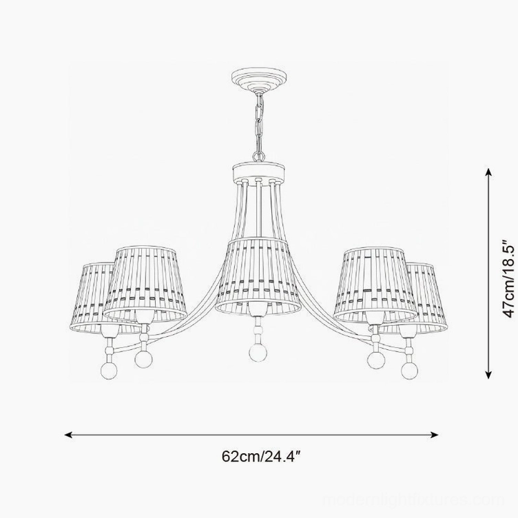 5-Head Fabric Chandelier Technical Dimension Drawing - 62cm Diameter x 47cm Height Schematic