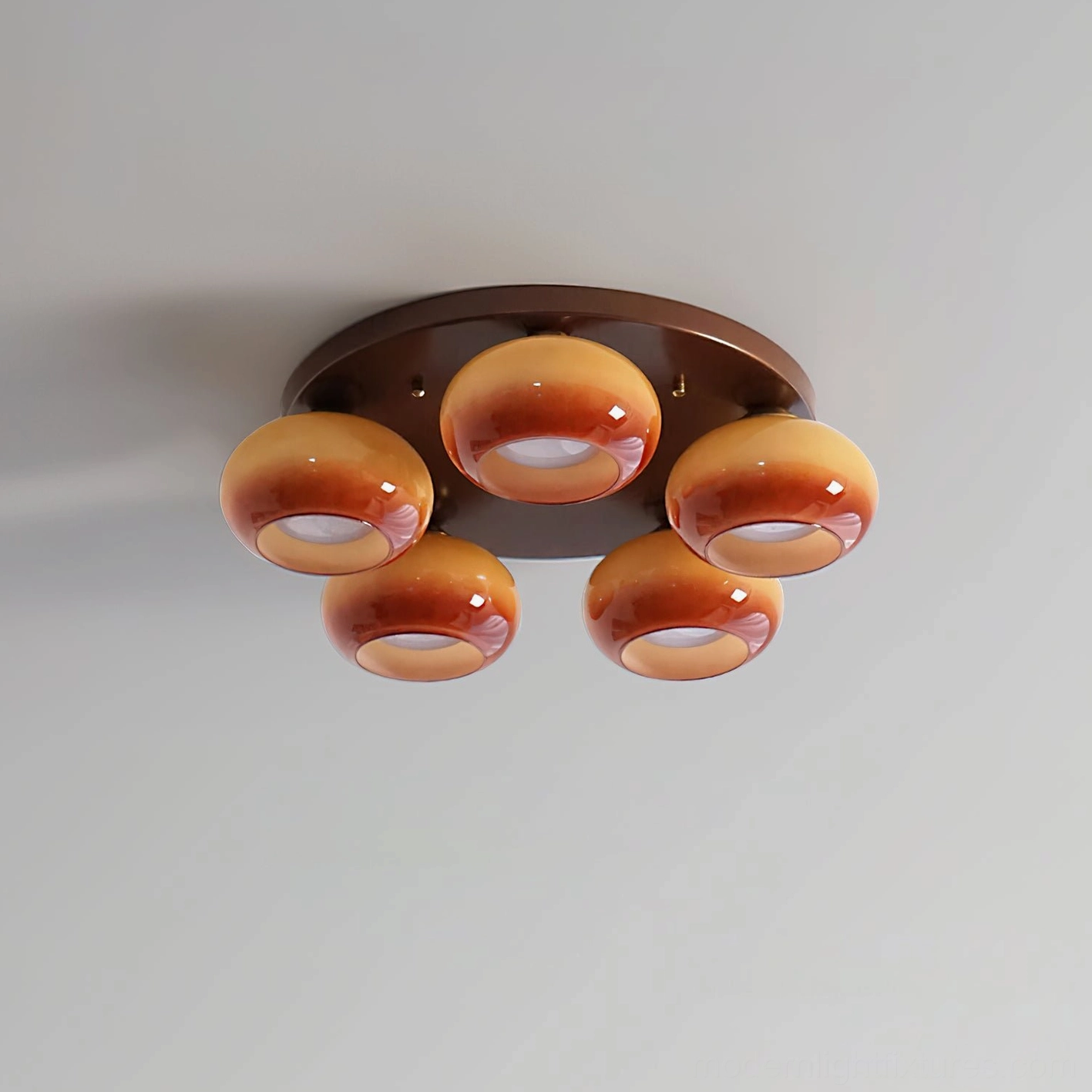 5-head handblown glass ceiling light in beige or caramel color - product overview photography