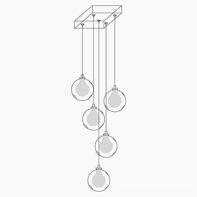 5-head long canopy glass globe cluster chandelier showing compact elegant modern pendant lighting solution