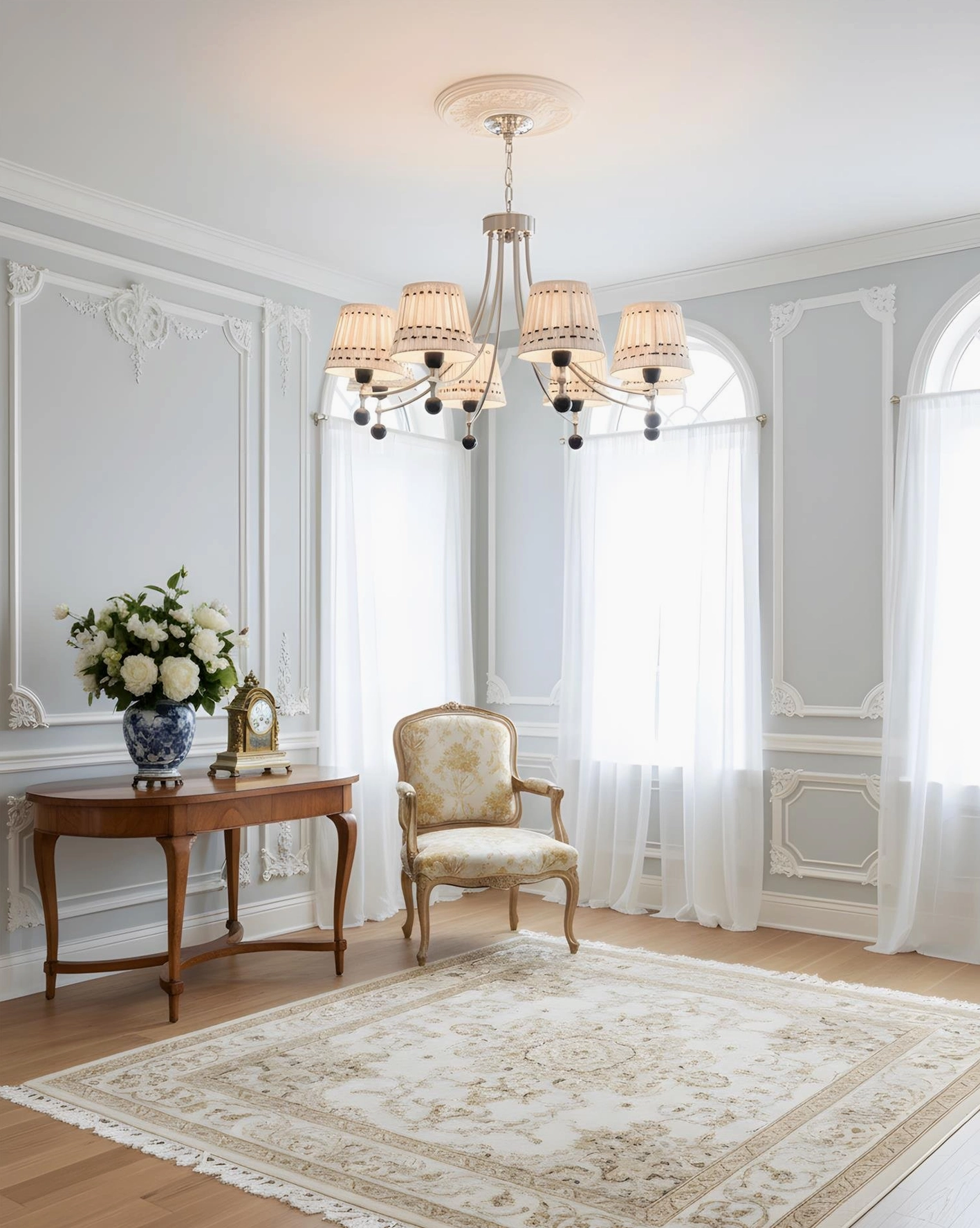 5-Head Woven Cotton Chandelier Full Room View - Contemporary Modern Interior Lighting Solution