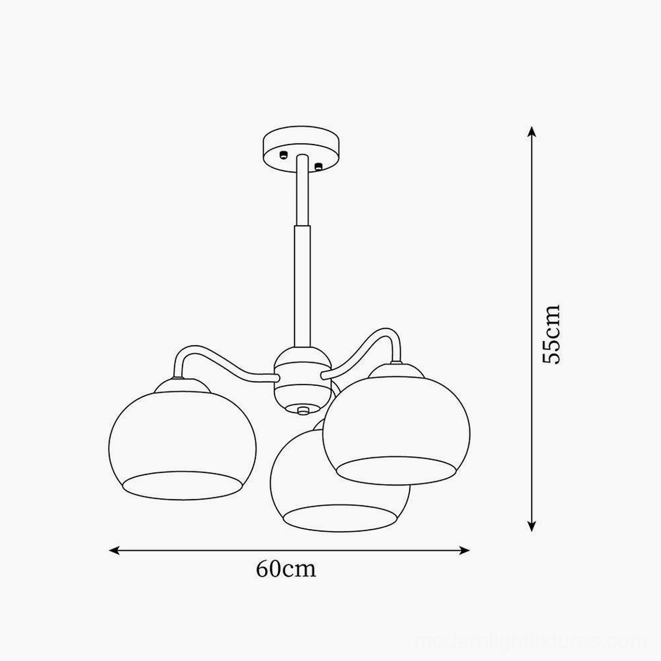 Technical dimension drawing of 5-light pendant chandelier 70cm diameter 55cm height specifications