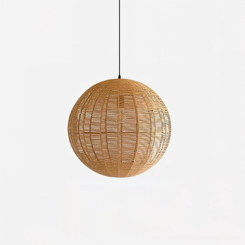 50cm diameter rattan sphere woven pendant lamp in warm natural finish