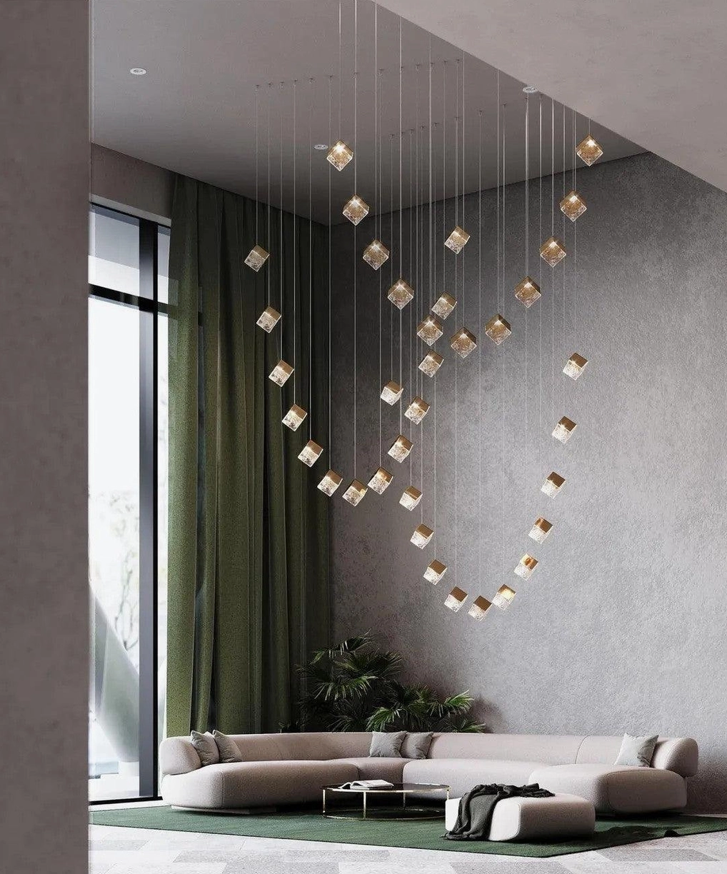 6-head cube chandelier kitchen island lighting solution installation