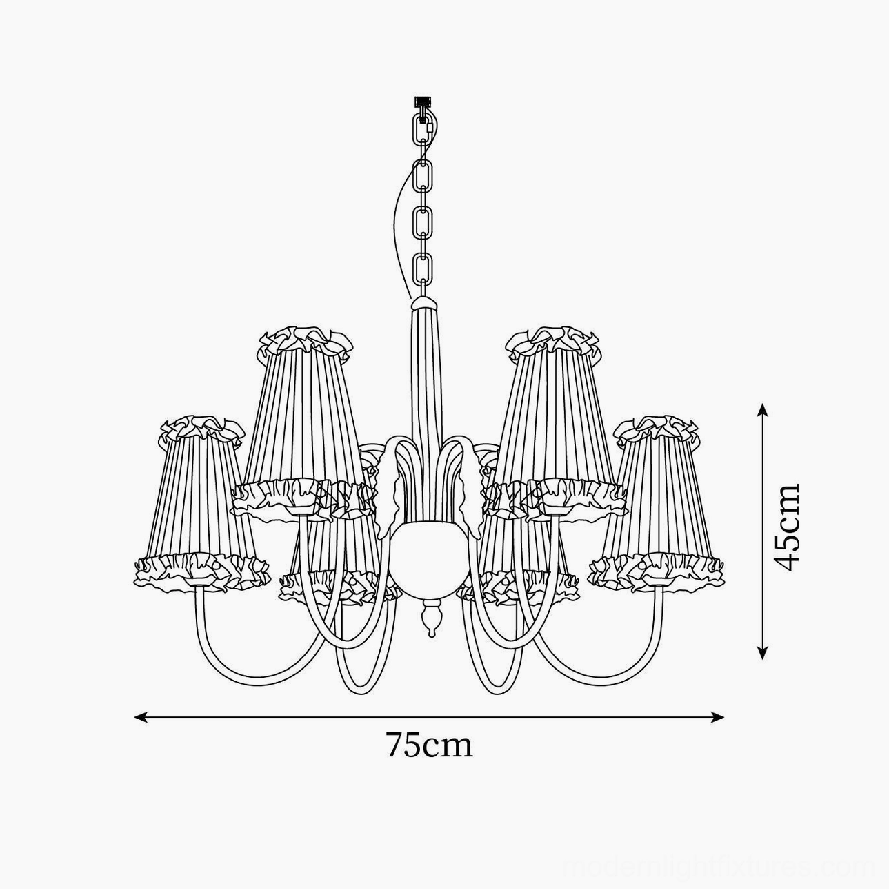 6-head vintage gold chandelier technical drawing dimensions 75cm