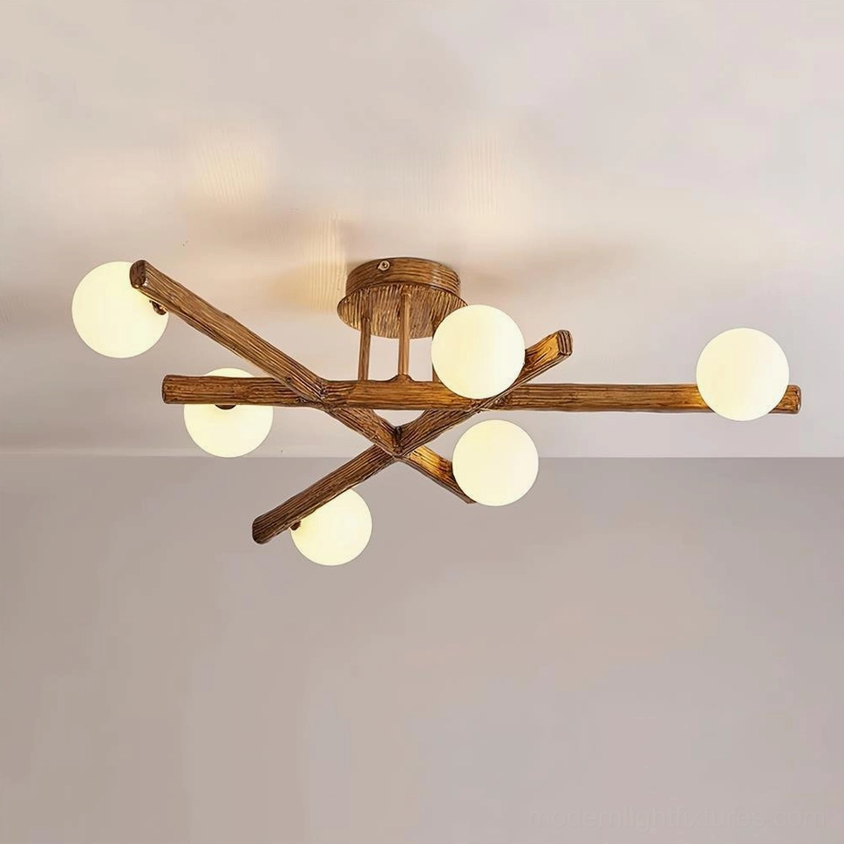 6-head mid-century modern ceiling light fixture - brown and white color variant showcase