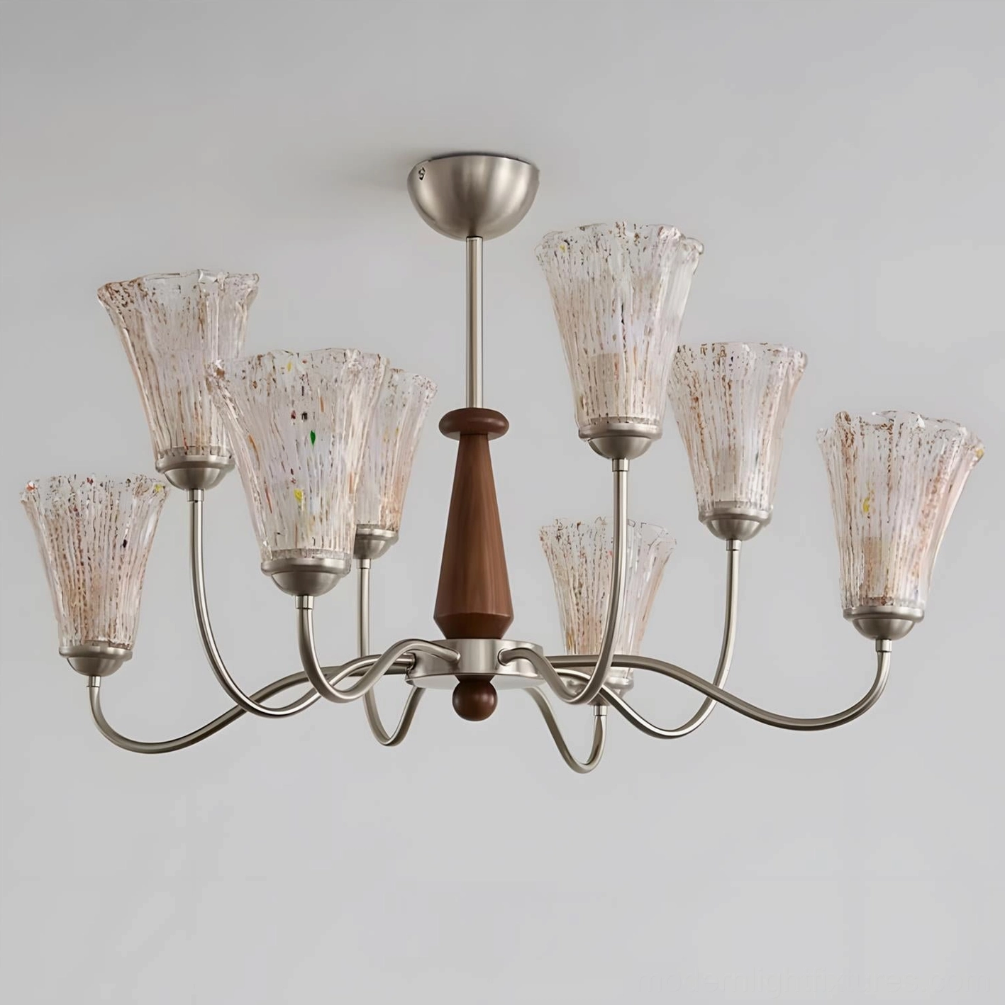 6-Head Mid-Century Modern Chandelier Nickel and Clear Glass - 70cm W x 58cm H - Compact Size Option