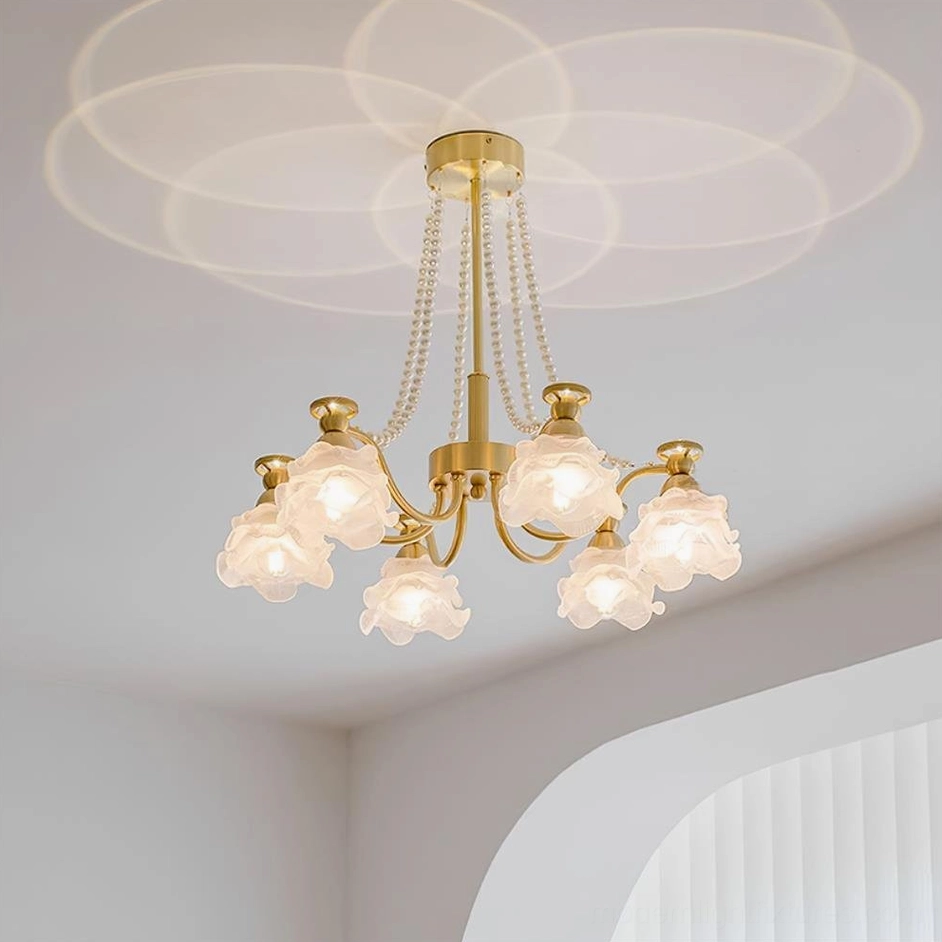 6-head rose glass pendant light - compact floral chandelier for bedroom or study spaces