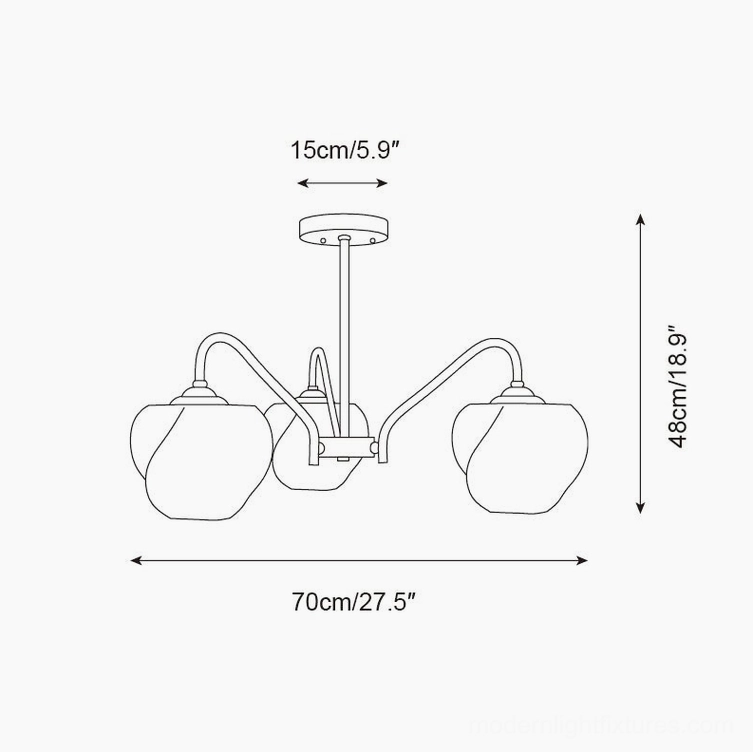 6-head sputnik chandelier technical schematic diagram with precise dimension measurements and specifications