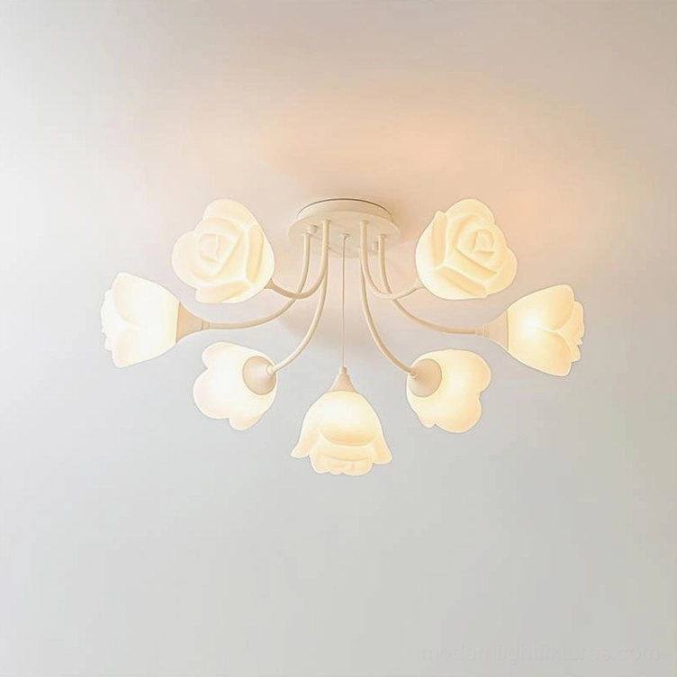 Rose semi-flush light fixture 7-head model showing integrated LED 50000 hour lifespan technology