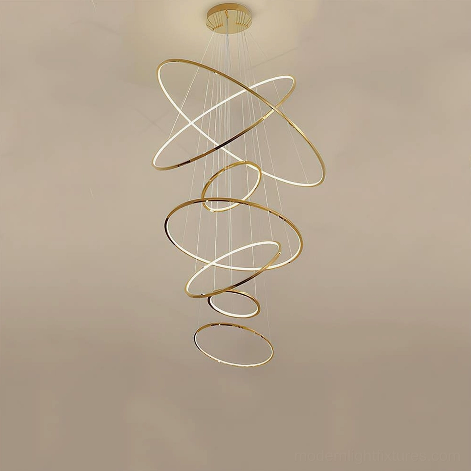Premium 7-ring gold and white ring chandelier with extended diameter for grand contemporary spaces