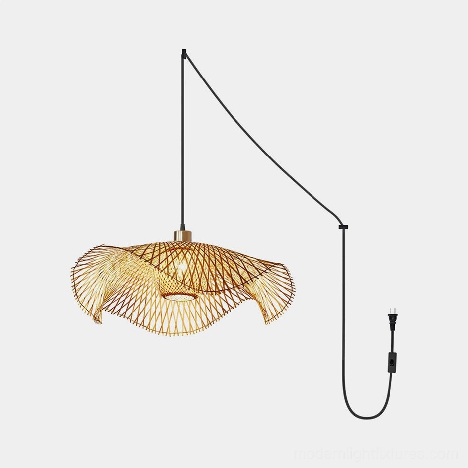 75cm medium-large handwoven bamboo lotus leaf pendant lamp showing ideal scale for generous dining and lounge spaces