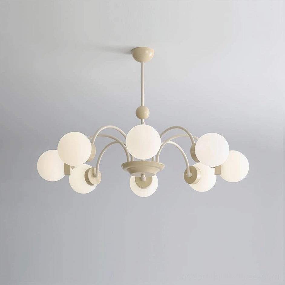8-head beige and white globe chandelier, large contemporary frosted glass pendant light