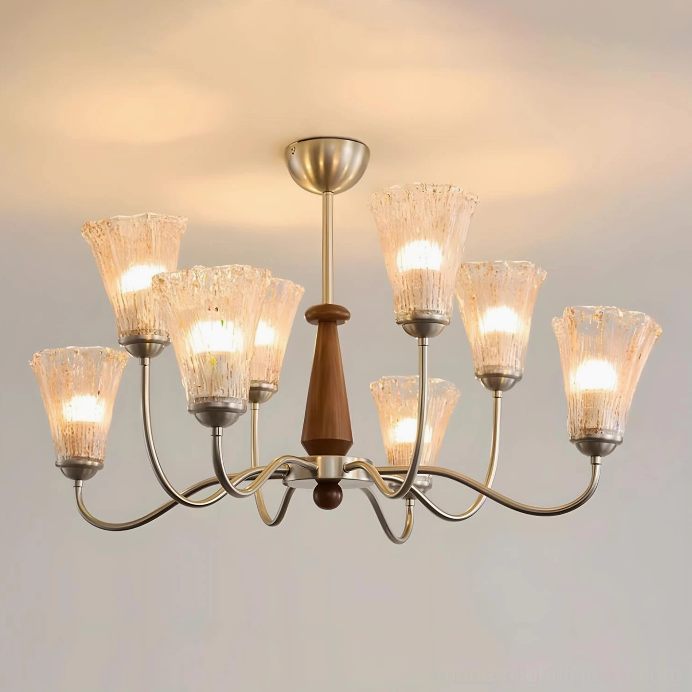 8-Head Mid-Century Modern Chandelier Nickel and Clear Glass - 90cm W x 58cm H - Size Variant Product