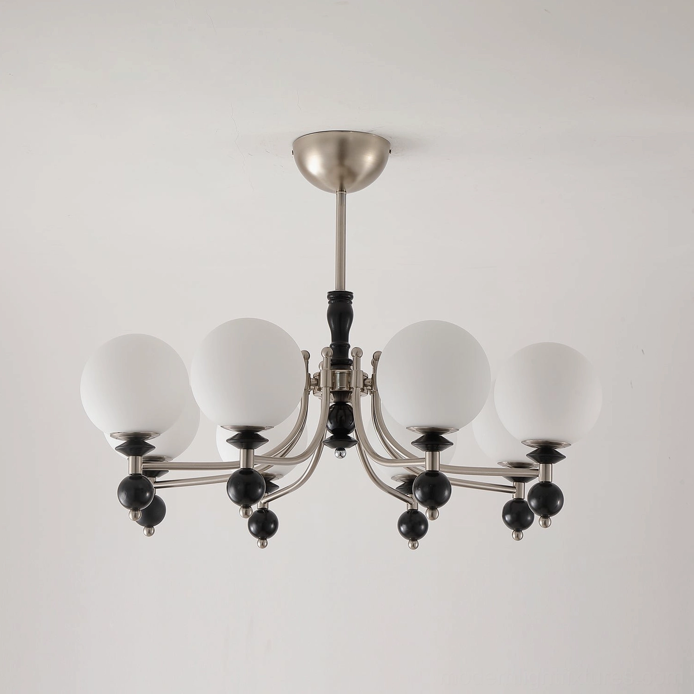 8-head retro globe chandelier with nickel and black finish - mid-century modern pendant light fixture