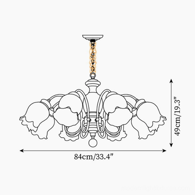 8-head wood chandelier technical specifications diagram 84cm width 49cm height