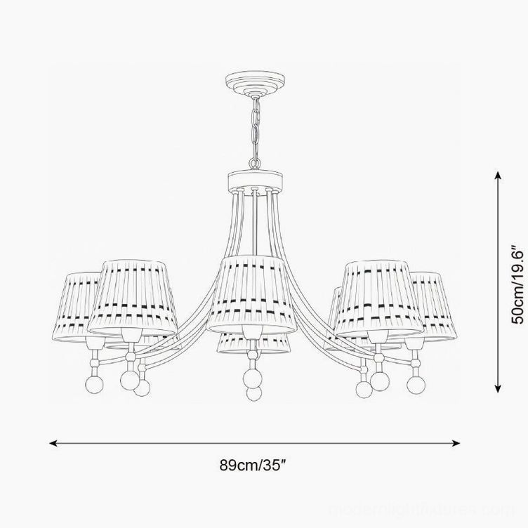 8-Head Woven Cotton Chandelier Technical Dimension Drawing - 89cm Diameter x 50cm Height