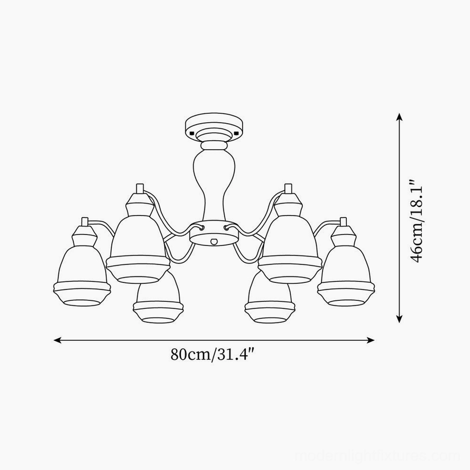 8-light modern wood and brass chandelier technical drawing - 95cm diameter 46cm height