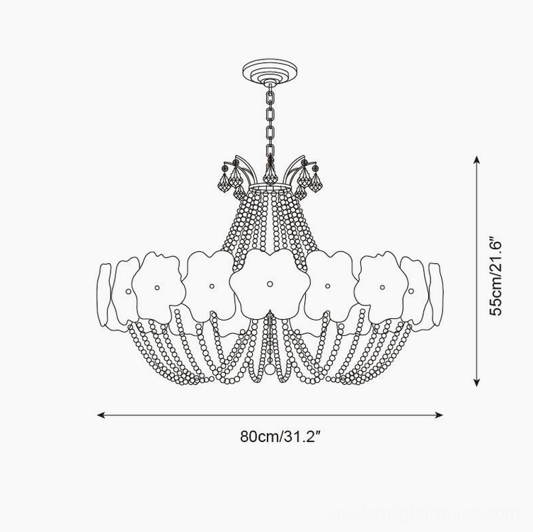 Large flower chandelier 80cm oversized design blueprint technical drafting dimensions