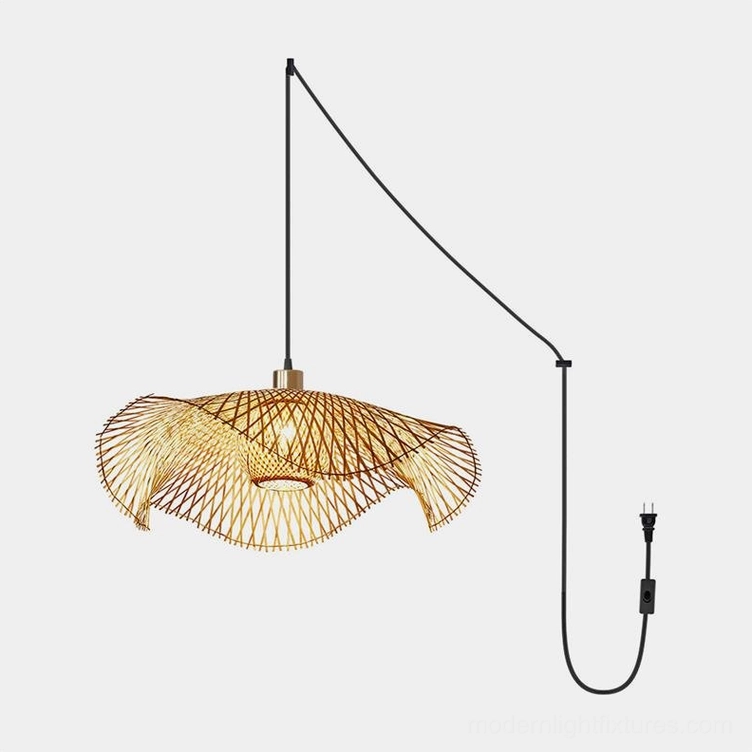 85cm extra-large bamboo lotus leaf pendant light installation in grand foyer with high ceiling featuring focal design impact