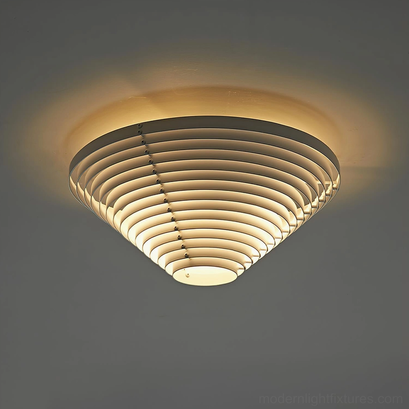 A662 dark-toned slatted ceiling light warm ambient glow contemporary fixture